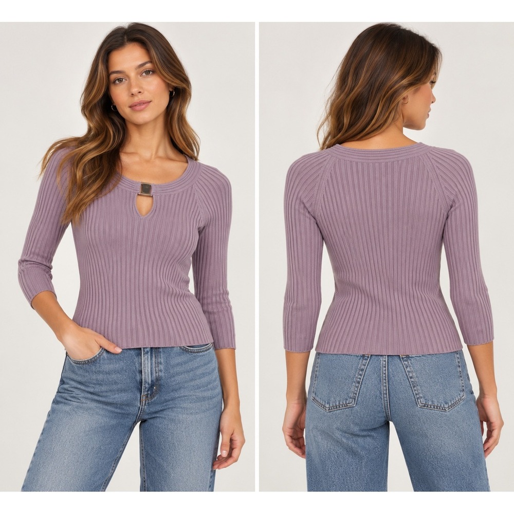 INC International Concepts Vintage Y2K Silk Ribbed Keyhole Top Lavender Petite P